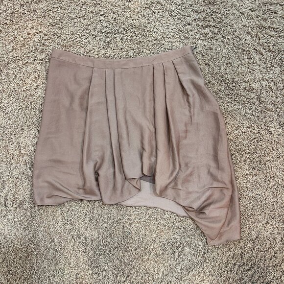 HELMUT LANG Taupe Gathered Asymmetrical Flowy Skirt in Size 10 - Picture 4 of 10